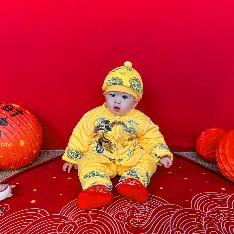 周岁礼服男宝宝冬季秋装新款中式男童拜年过新年衣服婴儿百天套装