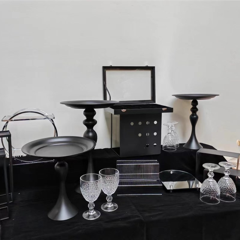 新款银黑色甜品台展示架摆台茶歇甜品台展示架开业流行摆台摆件