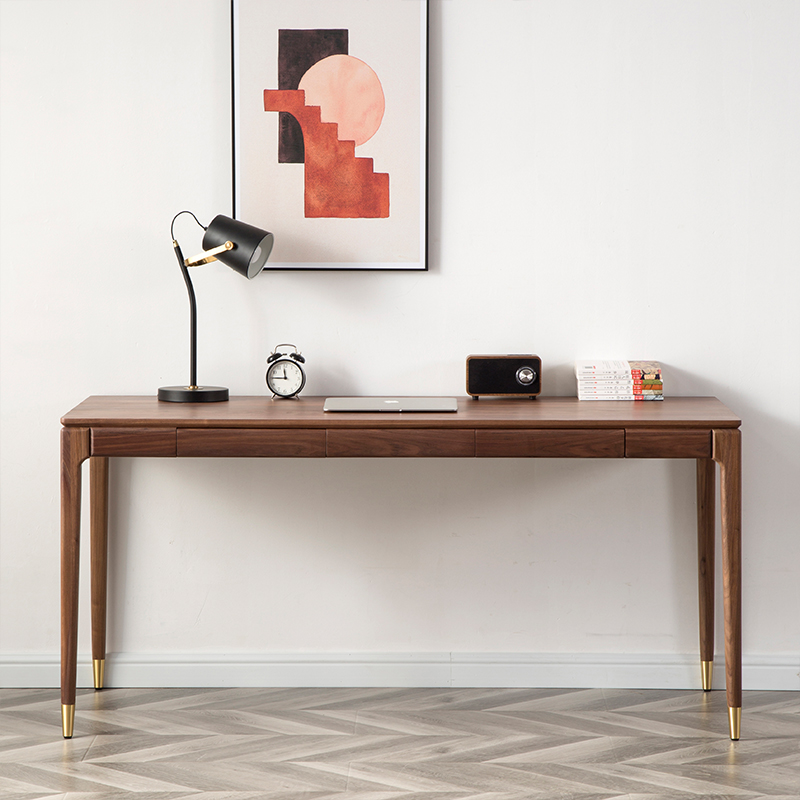 北欧实木书桌黑胡桃木办公桌白橡木家用学习桌电脑桌书房儿童书桌