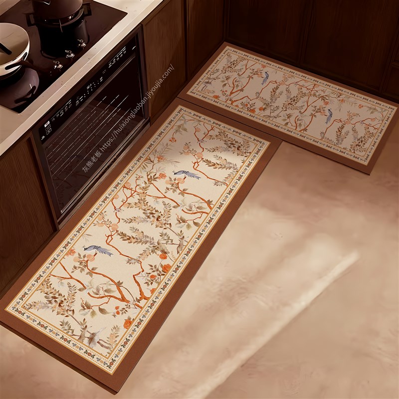 知画中式厨房专用地垫防滑可擦免洗可裁剪硅藻泥吸水皮革脚垫