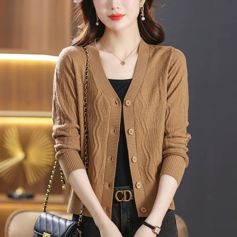 开衫针织衫外套女2023新款短款小个子高腰配裙子春秋外搭毛衣提花,女装/女士精品,毛针织衫,淘宝优惠券,粉丝福利购,淘宝优惠卷