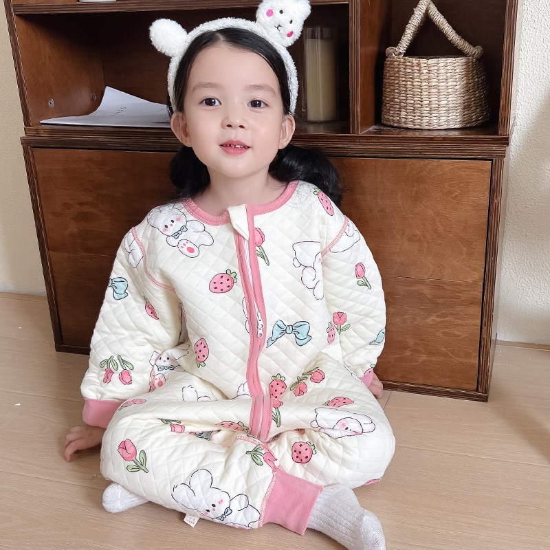 儿童睡袋春秋款纯棉分腿婴儿连体睡衣女宝宝防踢被子秋冬加厚女童