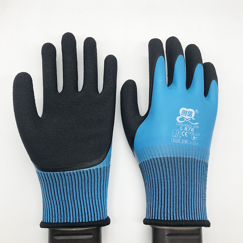 创信L878乳胶发泡劳保手套耐磨工作浸胶防滑防水工地干活橡胶带胶