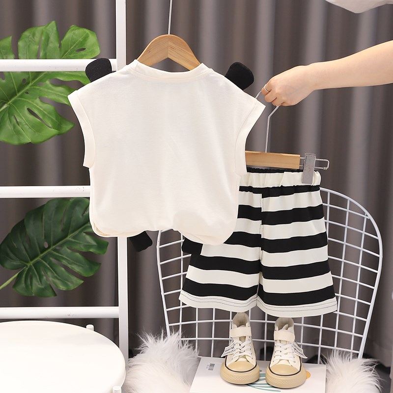 婴儿衣服夏季薄款时髦背心短裤凉爽套装五6七8九个月男女宝宝夏装