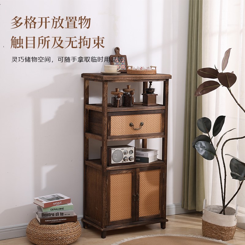 美式实木斗柜收纳柜子多层客厅茶水柜复古靠墙带门储物柜卧室边柜