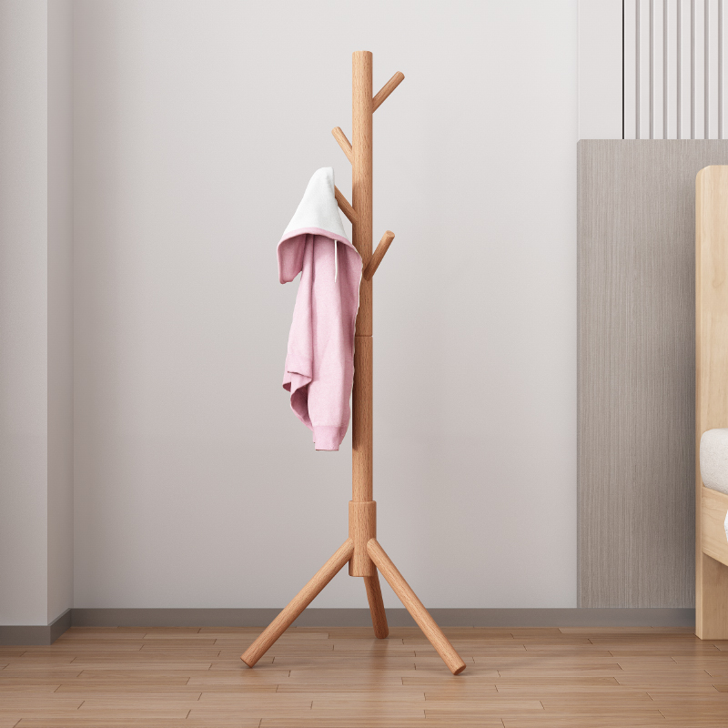 衣帽架榉木壁挂款全实木北欧实木衣架原木简约落地挂衣架卧室家用