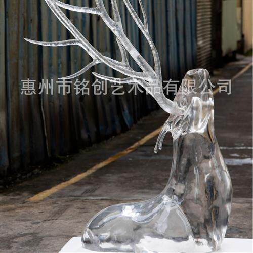 新中式创意鹿摆件高端铂晶透明树脂水晶鹿雕塑酒店别墅家居饰品