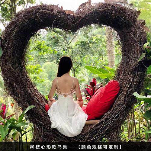 网红鸟巢灯创意拍照打卡景区婚纱拍摄道具户外吊床吊椅巴厘岛