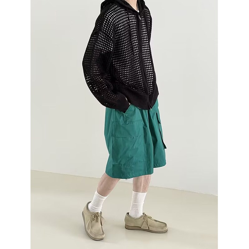 夏季防晒镂空针织衫外套男生小众感连帽透气休闲薄款外穿开衫上衣