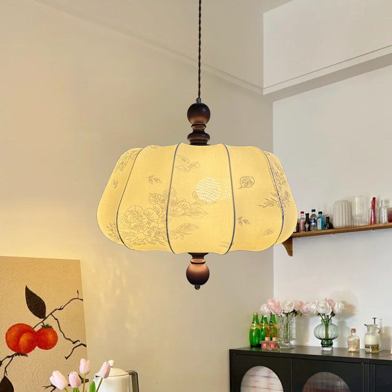 波记法式中古餐厅吧台布艺吊灯复古温馨花纹实木卧室书房衣帽间灯