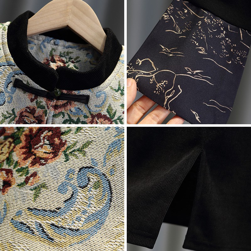 女童套装裙春秋2024新款儿童新中式国风马甲儿童旗袍裙中大童唐装