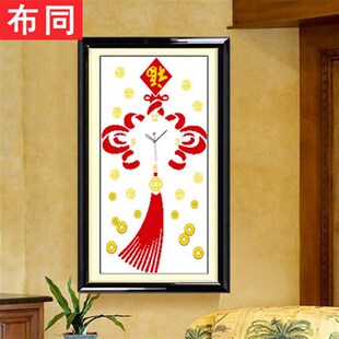 中国结十字绣2024新款线绣时钟客厅手绣福字棉线楼梯间挂画房间