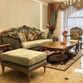 配套法式 玫瑰金金色实木雕花 客厅家具沙发凳 新古典布艺脚踏 欧式