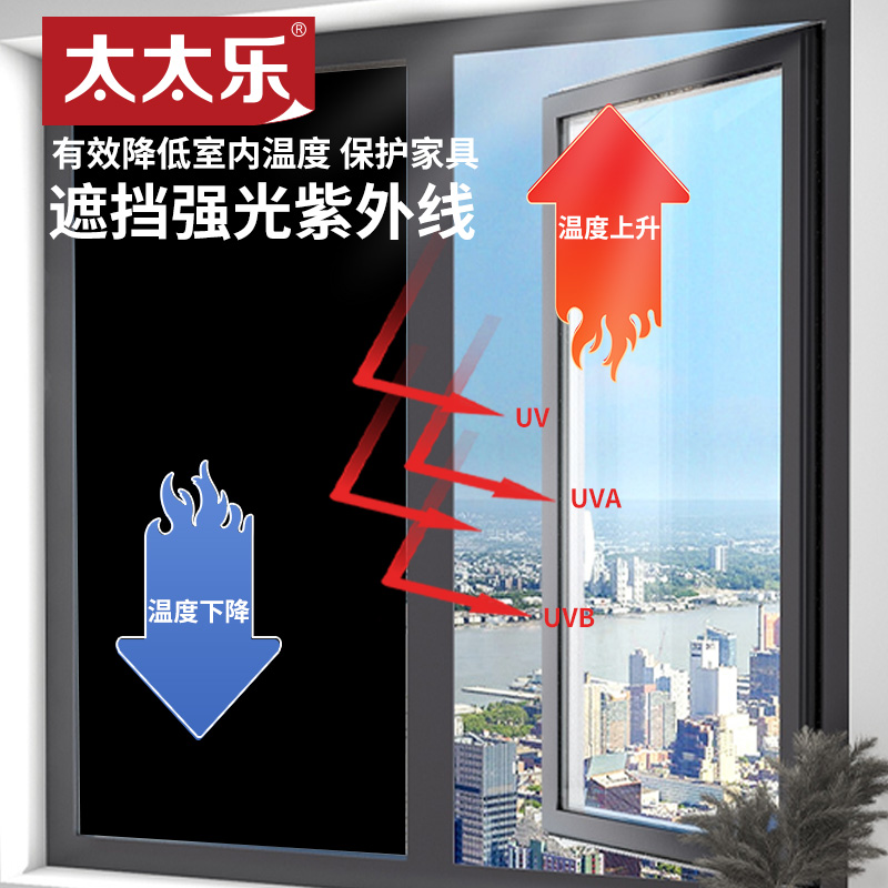 遮光贴纸玻璃贴膜窗户贴纸磨砂隔热防晒遮阳家用静电防窥单向阳台