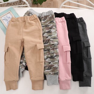 小童加绒裤子男童女童工装裤加厚超柔银狐绒幼儿园宝宝厚裤子冬季