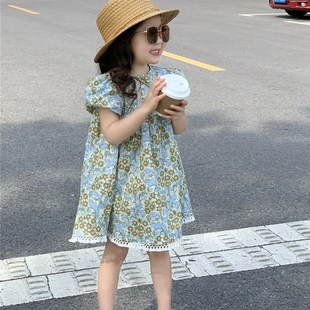 夏季女童连衣裙2024新款洋气海边度假沙滩小清新女宝儿童碎花裙子