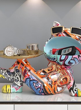 入户鞋柜置物托盘轻奢法斗犬玄关钥匙收纳摆件客厅桌面高档装饰品