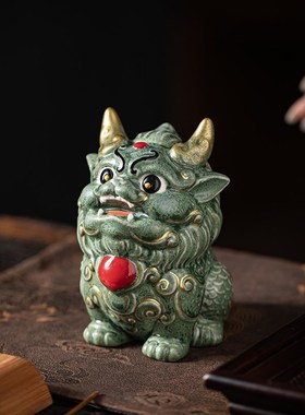 禅意中式陶瓷祥瑞麒麟瑞兽摆件创意家居客厅办公室桌面装饰礼品