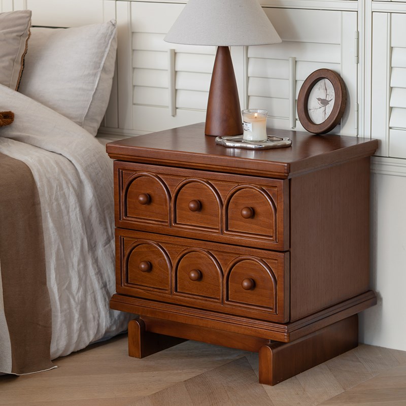homechoice复古实木床头柜卧室轻奢高级感床头柜子床头收纳小柜子