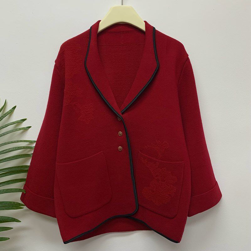 小个子妈妈装春秋新品外套上衣中老年女装国风喜庆厚款老人衣服