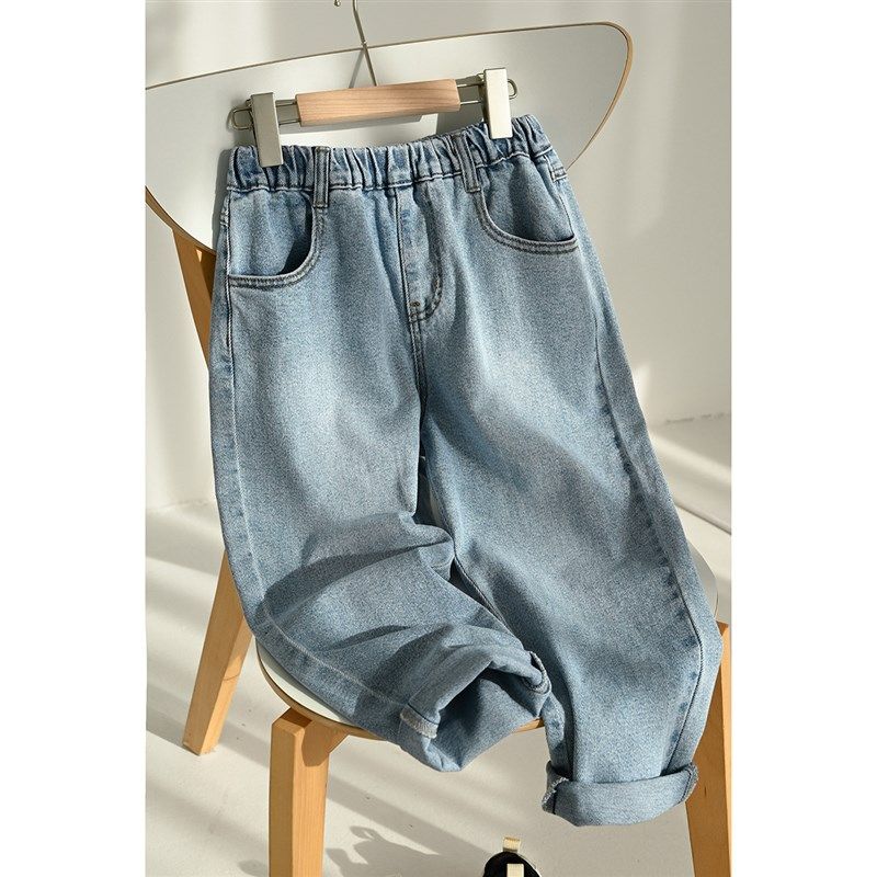 83970 浅蓝色 儿童水洗纯棉牛仔裤 男女童直筒裤 中大童长裤春秋