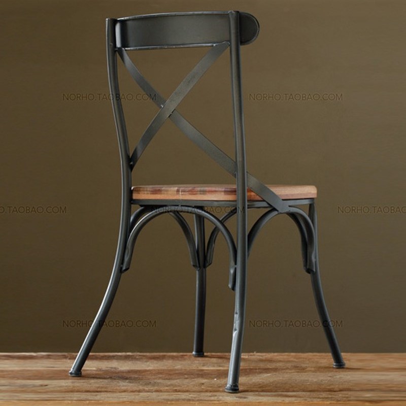 LOFT美式乡村餐椅铁艺实木坐垫办公带扶手桌椅子复古做旧