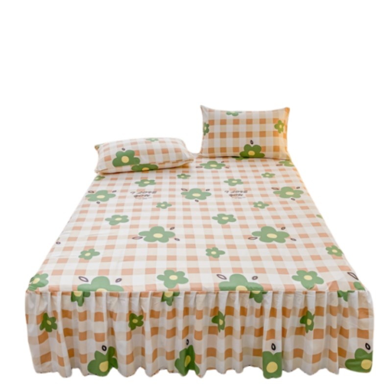 新款韩式磨毛防滑床裙床罩单件花边款防尘罩非全棉纯棉床单三件套