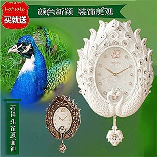 钟表孔雀挂钟挂表客厅创意家用静音个性 石英时钟 简约欧式 大气时尚
