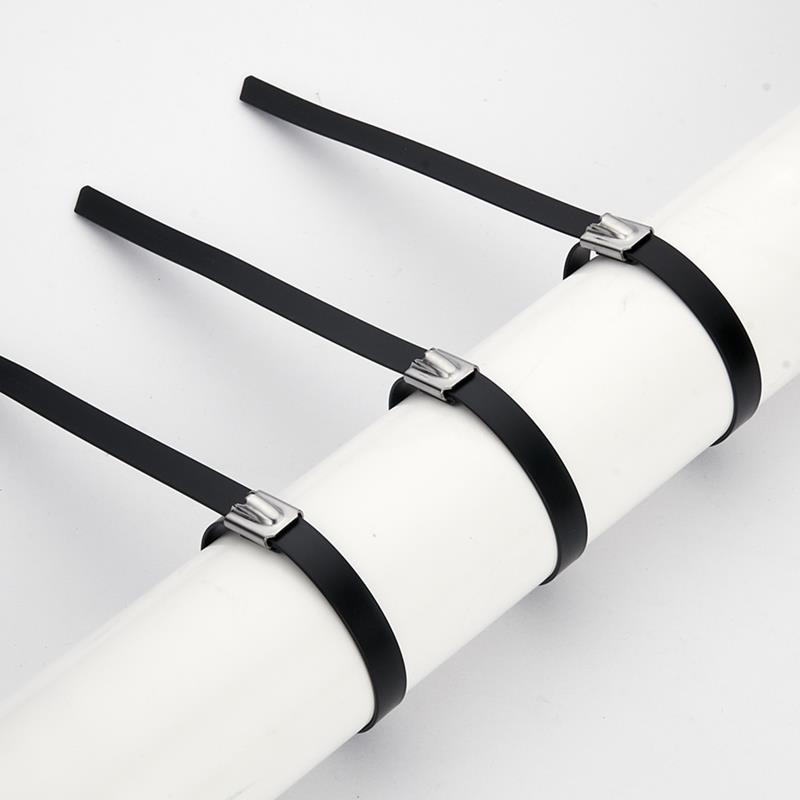 黑色304喷塑不锈钢扎带4.6mm/8mm自锁束线带桥架电缆金属扎丝船用