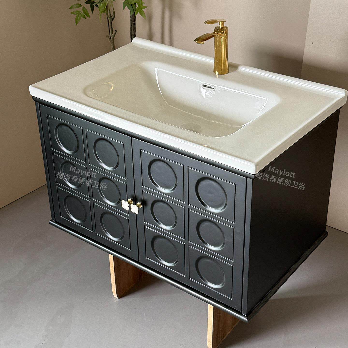 法式复古风陶瓷一体盆浴室柜可丽耐洗漱台法式洗手池洗脸盆柜定制