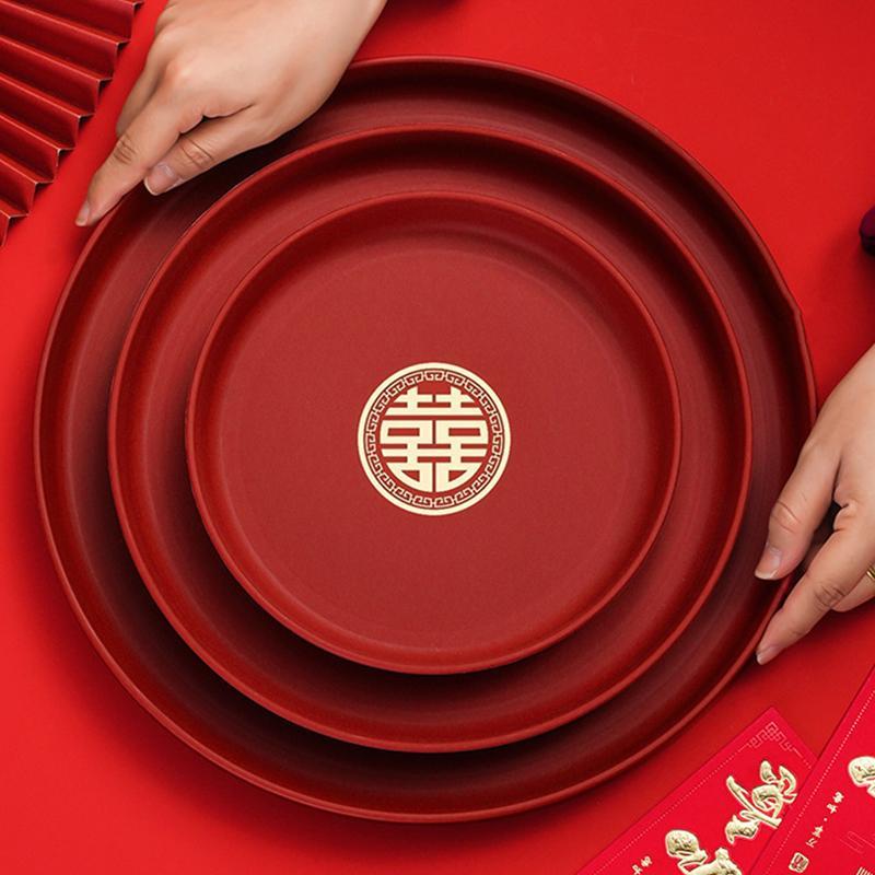 结婚敬茶托盘客厅红色喜庆果盘喜糖盘婚礼用的喜盘子婚庆用品大全