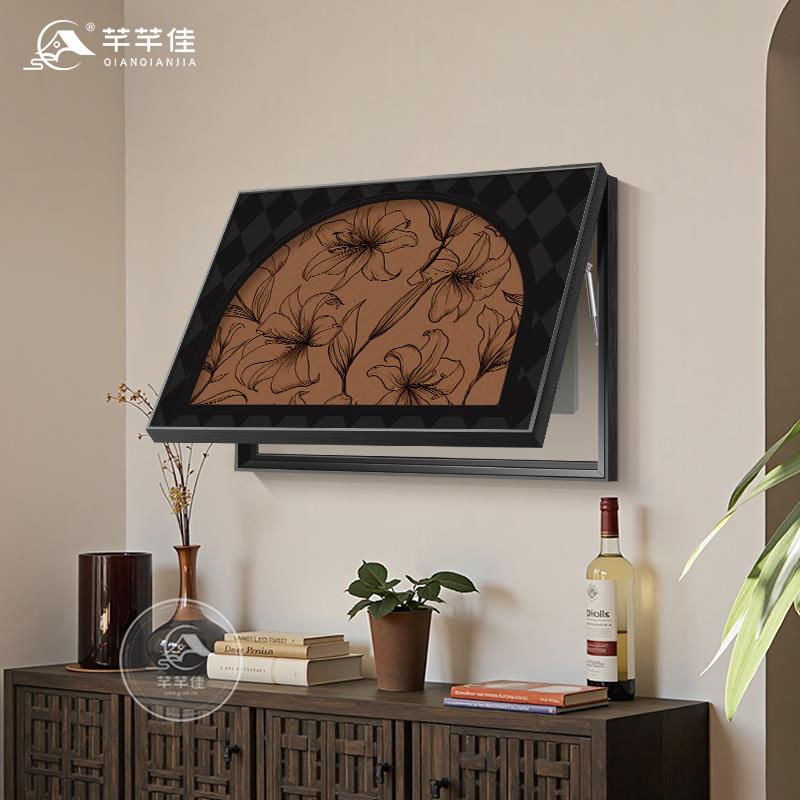 黑白花卉免打孔电表箱装饰画中古风法式壁画配电箱网线盒遮挡挂画图片
