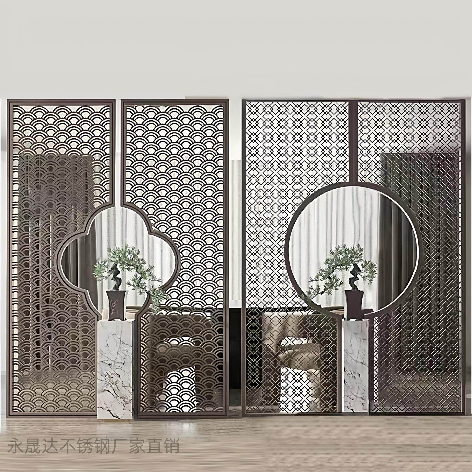 不锈钢花格屏风隔断铝浮雕镂空格栅新中式玄关酒店装饰通花背景墙