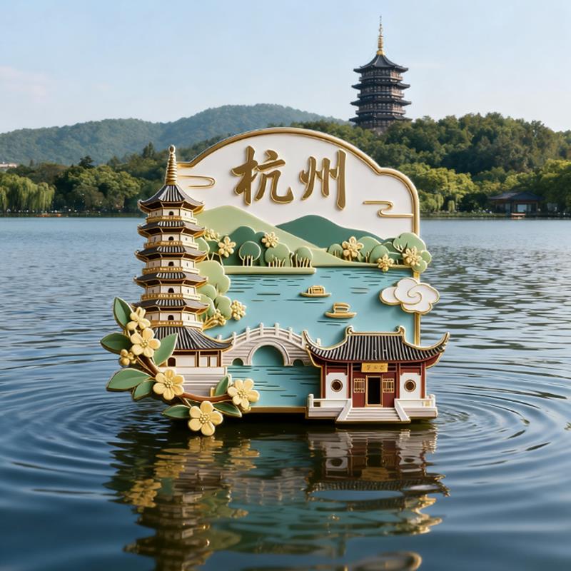 杭州西湖金属浮雕创意冰箱贴国潮文创城市地标景区旅游纪念品礼物