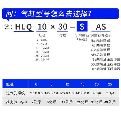 亚德客滑台气缸HLQ/HLS6X8X12X16X20X25X10X30X40X50X75S SAS SA
