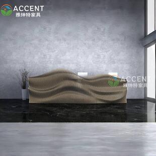 实木切片前台酒店商场写字楼售楼部会所接待台咨询台创意切片吧台