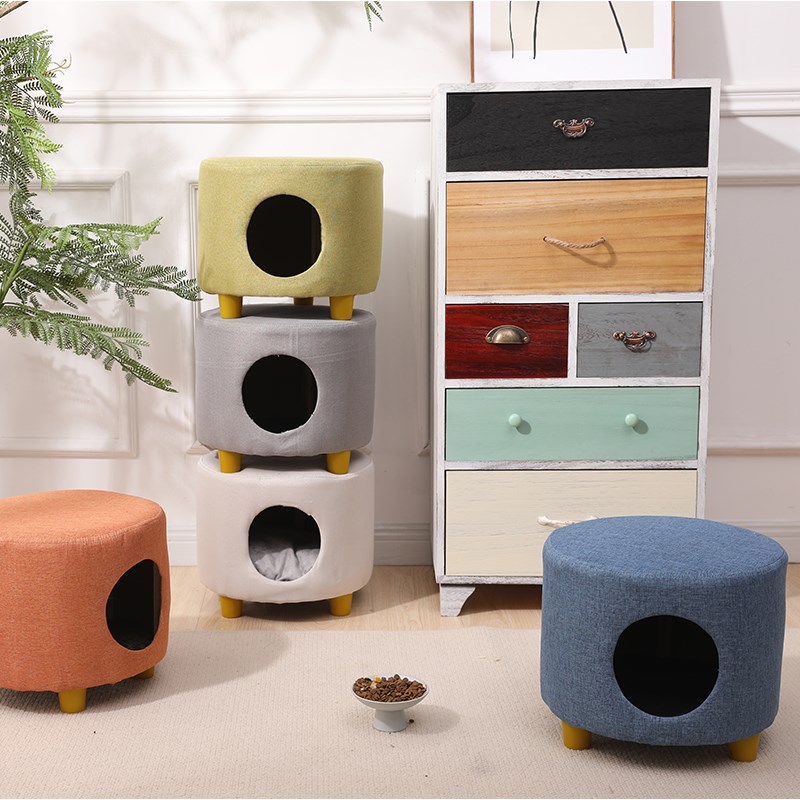 实木猫窝板凳子四季通用猫屋冬季保暖小幼猫狗半封闭式宠物窝用品