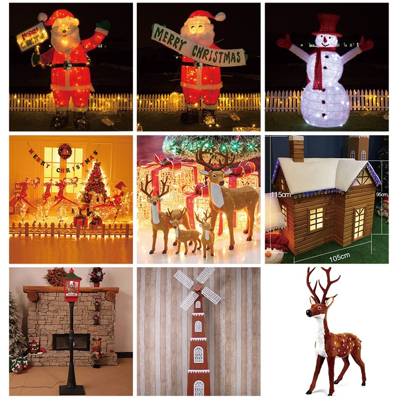 圣诞节装饰小鹿摆件麋鹿铁艺发光雪人老人2024新款1.5米造型场景