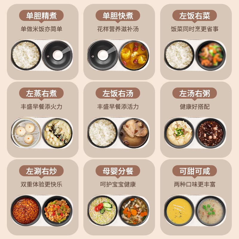 德国新款双胆电饭煲多功能双控蒸煮汤锅4L学生2家用1-3人双用一体