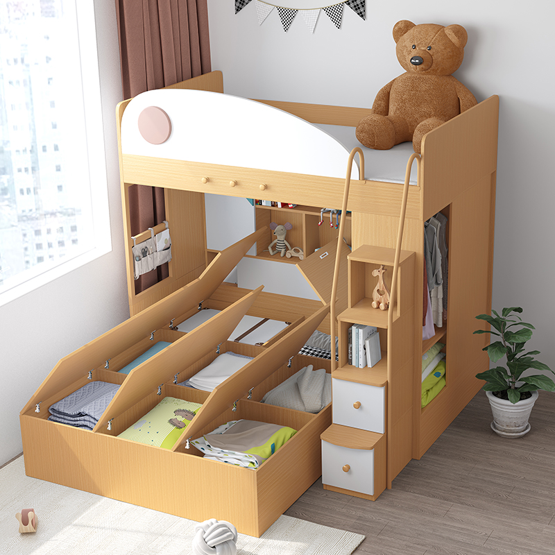 安兰图交错式衣柜上下床高低床多功能儿童床双层床小户型上床下柜