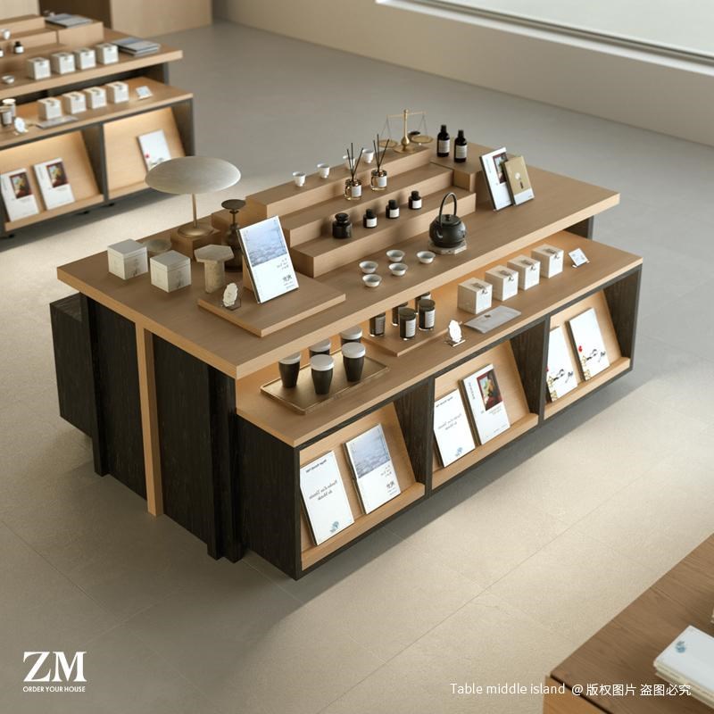 中岛台文创茶器书店展示柜摆件香水精油茶店特产旅游商品陈列柜