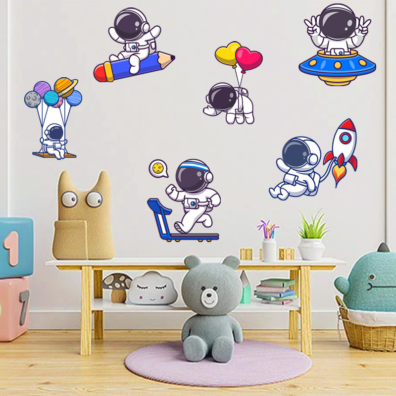 创意卡通儿童房装饰墙面布置防水画温馨宇航员遮挡自粘墙上纸,家居饰品,软装墙贴,淘宝优惠券,粉丝福利购,淘宝优惠卷