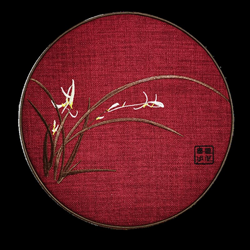 圆形坐垫兰花刺绣防滑圆垫鼓凳古筝凳藤椅餐四季椅垫定制愚匠手作