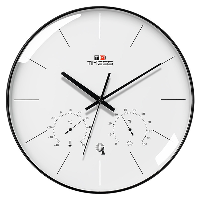 钟表挂钟客厅现代家用时尚温湿度电波钟静音挂墙电子钟石英钟