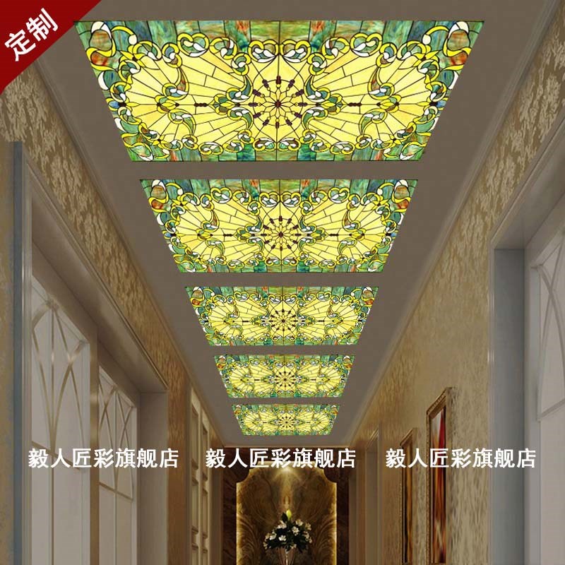 教堂艺术玻璃蒂凡尼彩色屏风镶嵌吊顶门复古欧式装饰精品