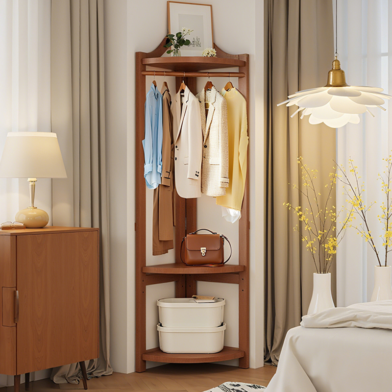 实木转角衣帽架卧室落地挂衣架家用客厅玄关拐角不占空间置物架子