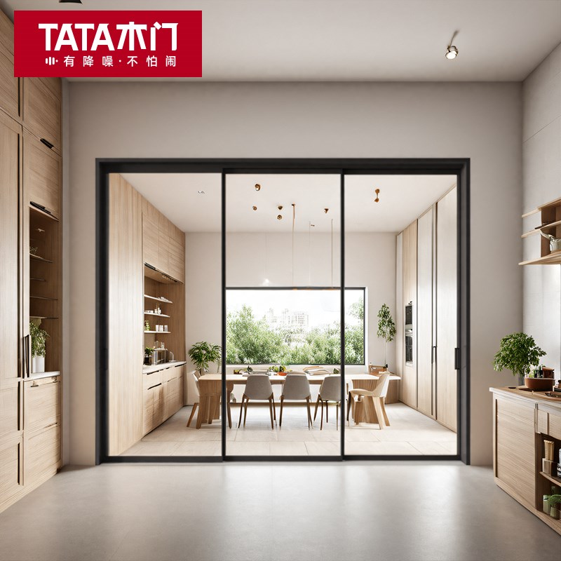 TATA木门铝合金厨房三联动推拉门阳台移门隐形折叠门玻璃门LB010T