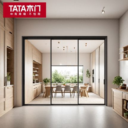 TATA木门铝合金厨房三联动推拉门阳台移门隐形折叠门玻璃门LB010T