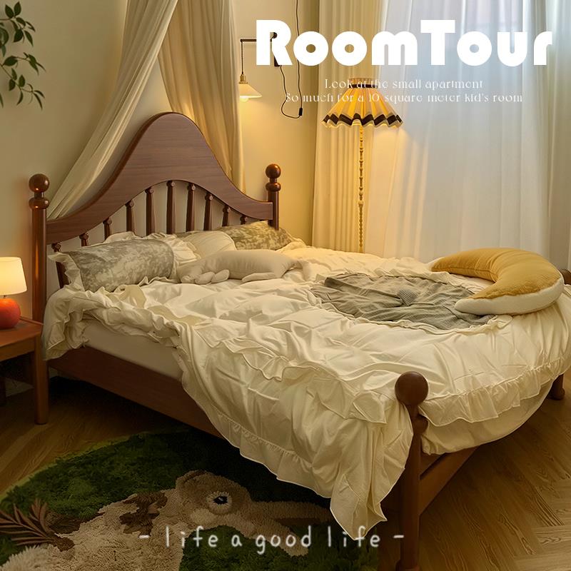 胡桃木床全实木儿童床女孩男孩主卧室1米2单人床小户型温莎床家具