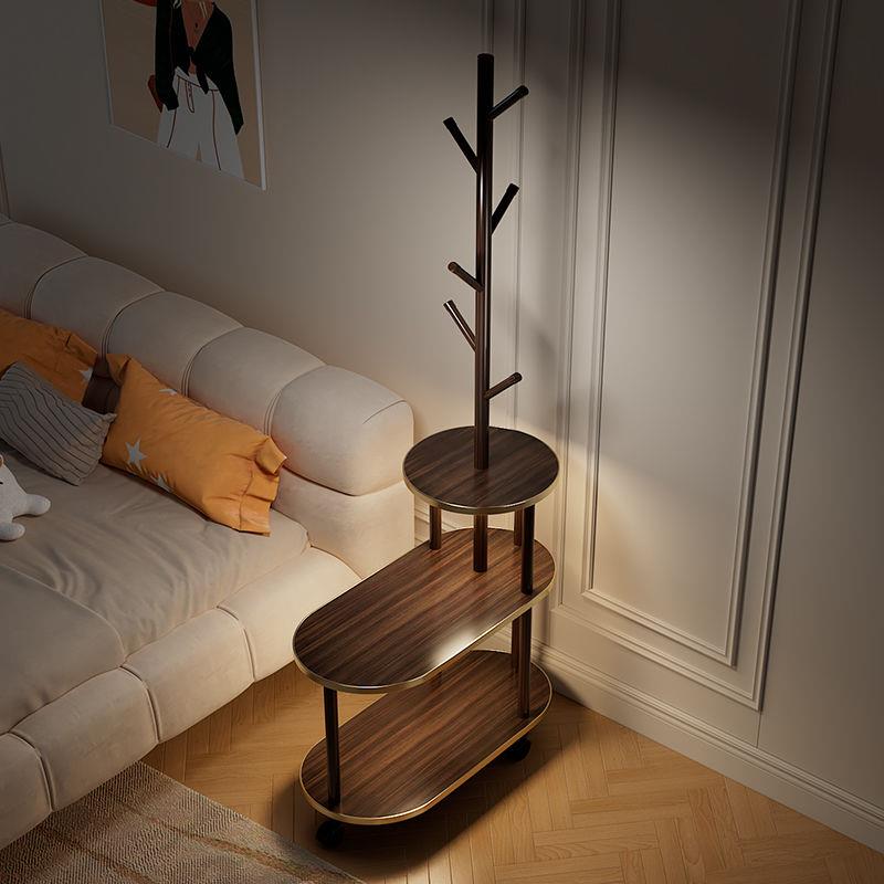 实木床头柜带灯衣帽架一体卧室床边收纳层架置物架可移动边几小茶